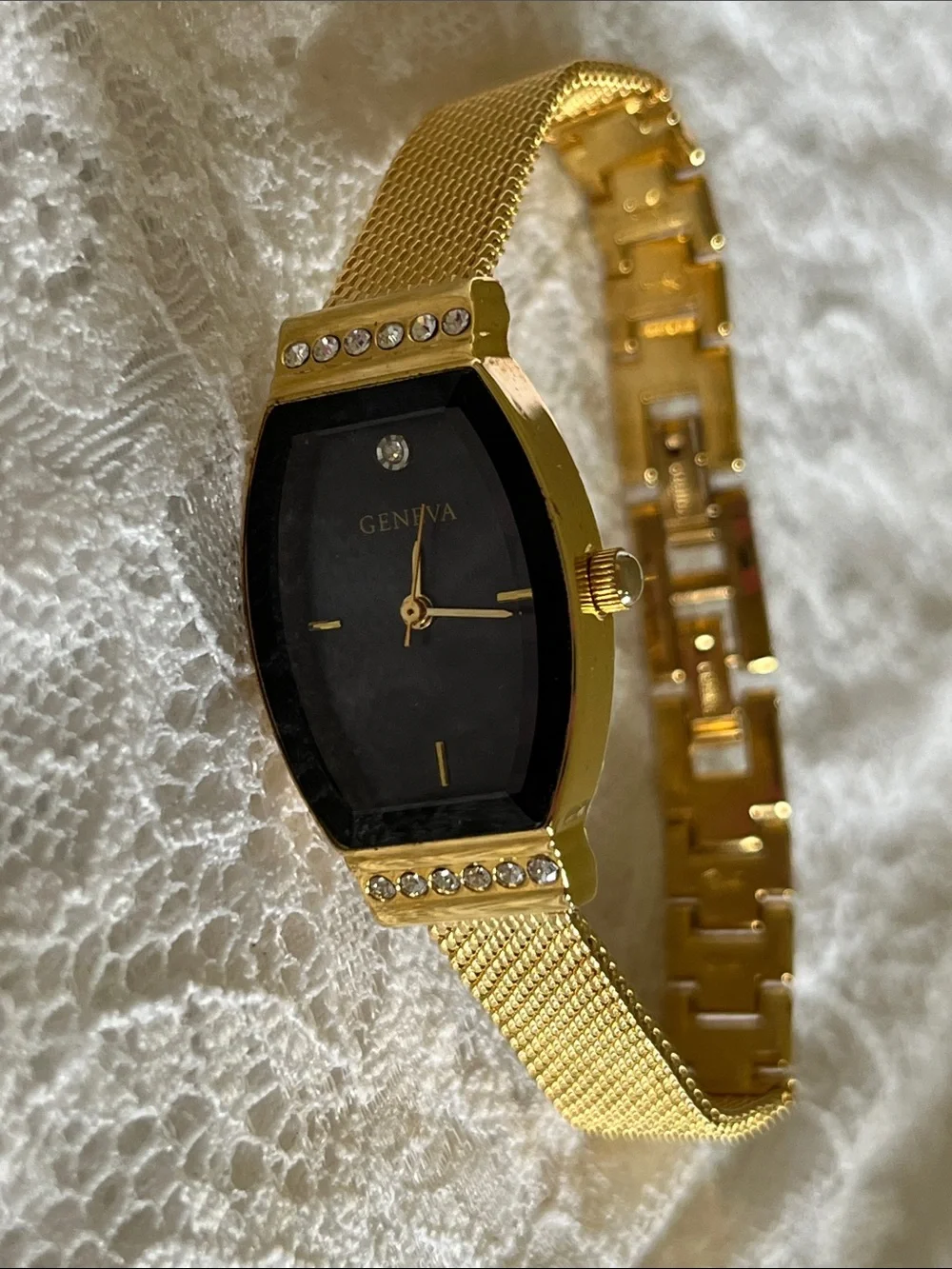 Geneva Gold and Black Women's Crystal Accent Bracelet Watch